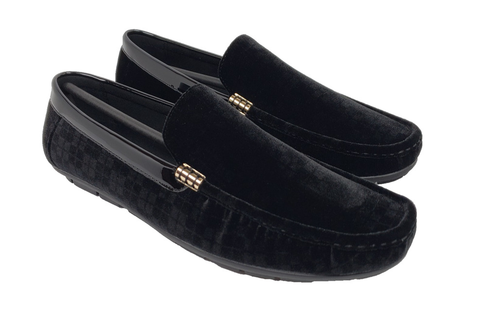 Amali Jace Mens Size 10.5 Black Velvet Slip On Driving Moccasin Loafer Shoes